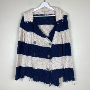 Free People Blue and Cream Stripe Coat of Arms Jacket Cardigan‎ Size S